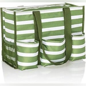 Zip-Top Organizing Utility Tote - Green Cabana Stripe
